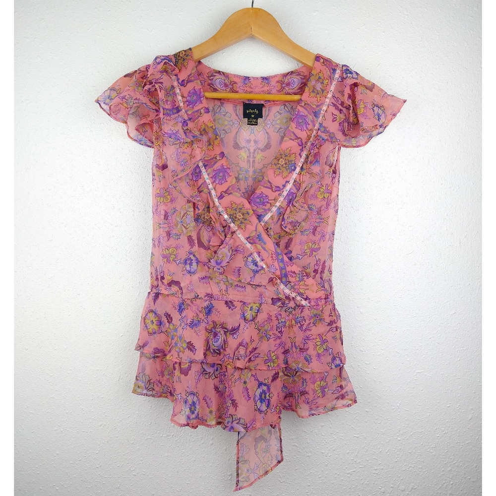 Anthropologie Pink and Purple Floral Blouse